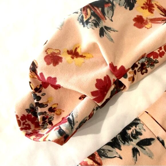 BoomBoom Floral Blazer Pink Red Navy Ruched 3/4 Sleeve Open Front Size Small - Picture 8 of 9